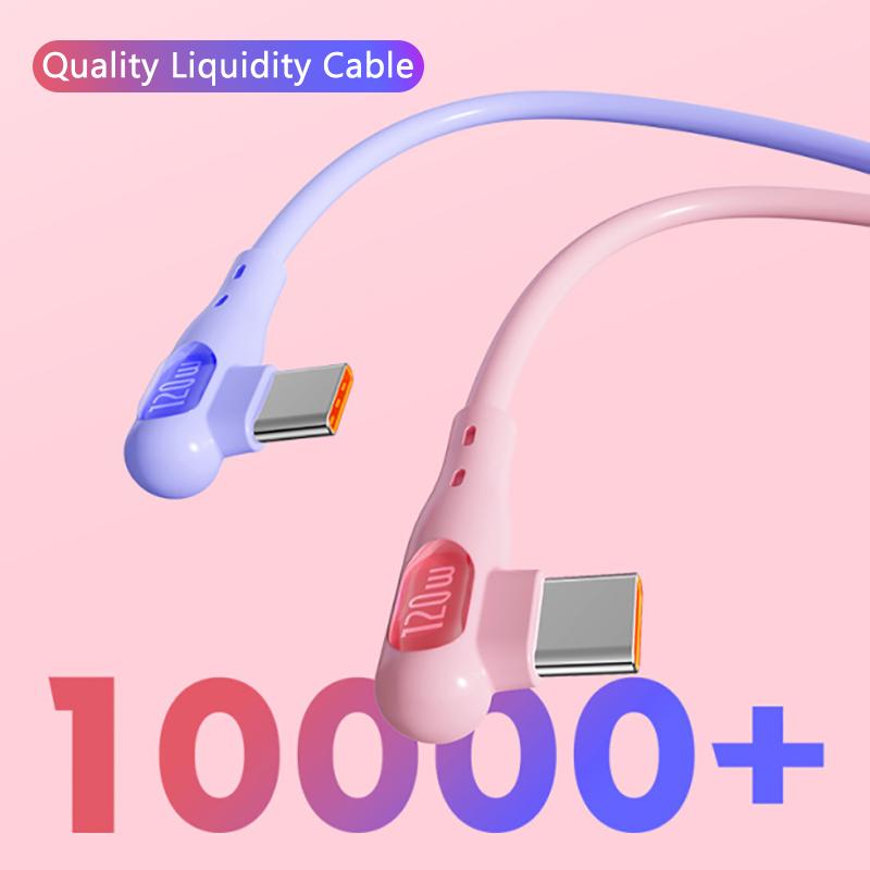 VAORLO 90° Super Charge Cable 120W 6A Fast Charging Type-C USB C Data Line Support Transmission Quickly Charge 1M 2M