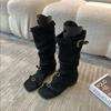 Модные ботильоны с квадратным носком и открытым носком из эластичного флиса, летние новые ботинки с ремешком и вставками на голенище, на низком каблуке, высокие ботинки женские