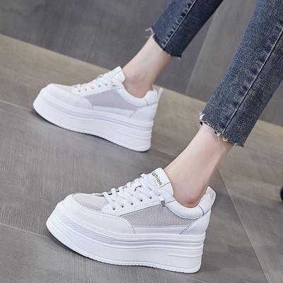 Женская обувь, весенне-летние новые кожаные женские дышащие маленькие белые туфли на толстой подошве, женская обувь без шнуровки с полой сеткой