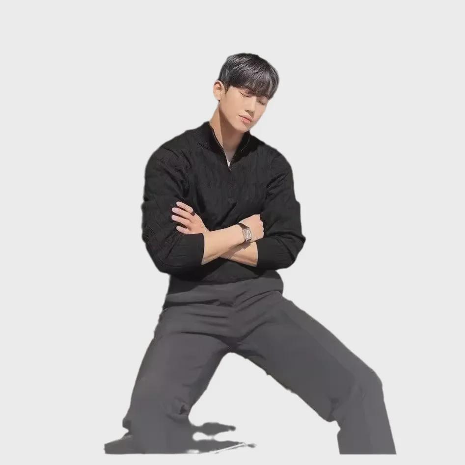 2023 Мужской модный свитер-пуловер с высоким воротником на молнии - Корейский стиль, зимний свободный крой