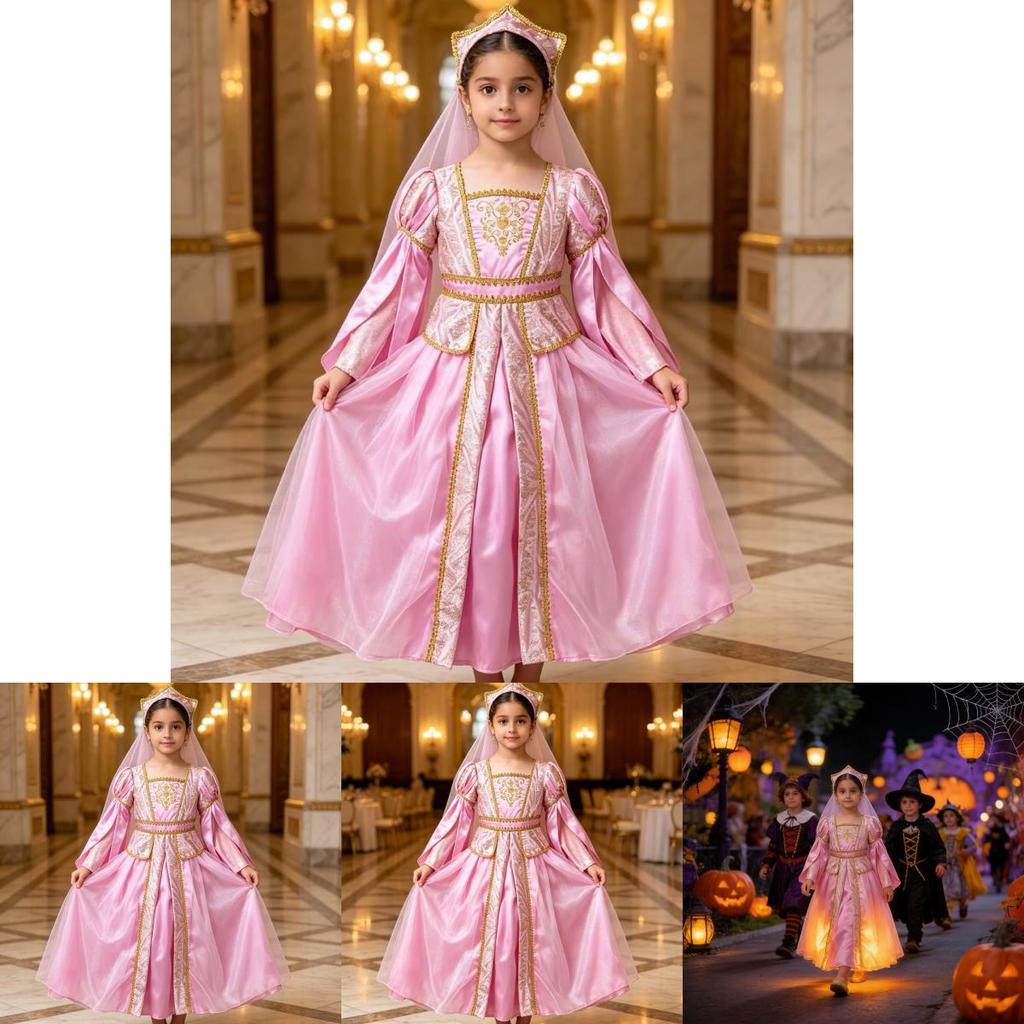 Girls Medieval Princess Costume With Tulle Fabric For Halloween Role Play And Stage Performance