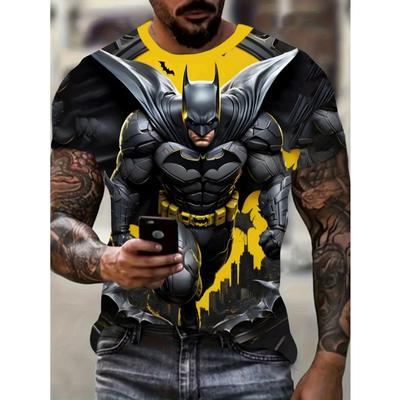 Мужская летняя футболка Marvel Бэтмен, желто-черный колор-блок, 3D-принт, футболка супергероя, аниме