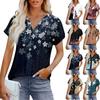 Женские топы с коротким рукавом V-образным вырезом, блузка, нарядная повседневная одежда с принтом и вышивкой, летняя модная одежда