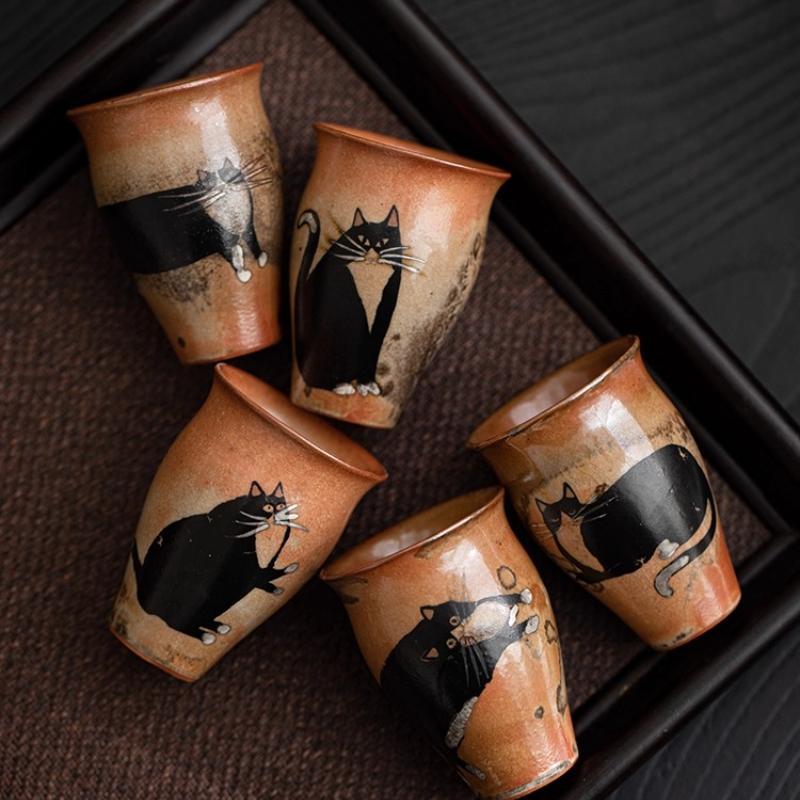 50 мл Японская керамическая чайная чашка с эффектом печной глазури в ретро-стиле, ручной работы, чашка с кошкой Чжие, маленькая чашка мастера, фарфоровая китайская чайная посуда для кунг-фу