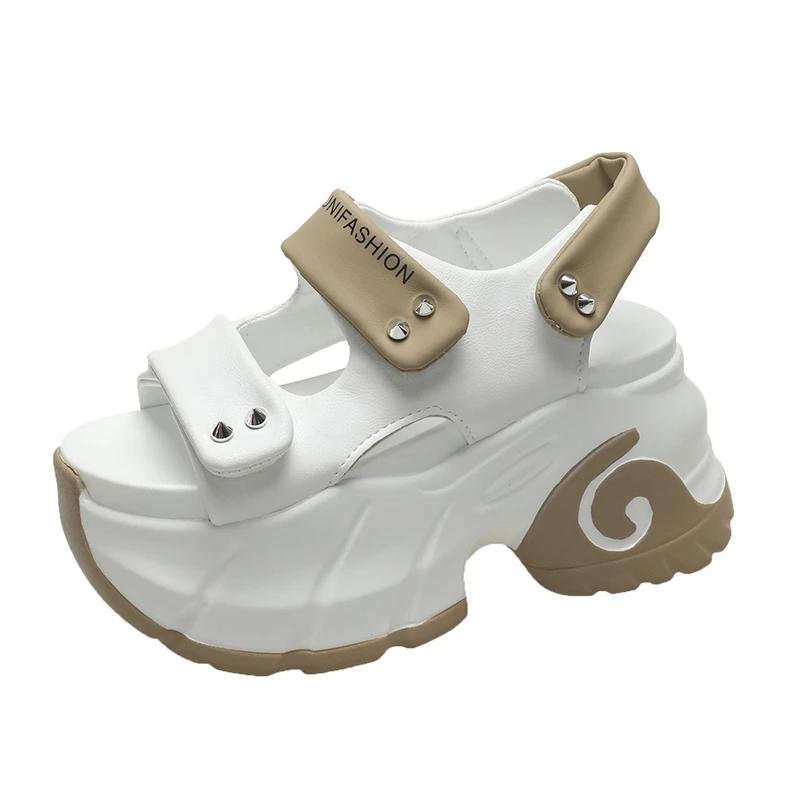 Модные женские босоножки на толстой платформе для отдыха с открытым носком на высоком каблуке, новые гладиаторские тапочки, женские модные летние кожаные пляжные сандалии 8,5 см