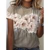Summer Round Neck 3D Flower Pattern Printed Top Fashionable Casual Short Sleeved Women's T-shirts