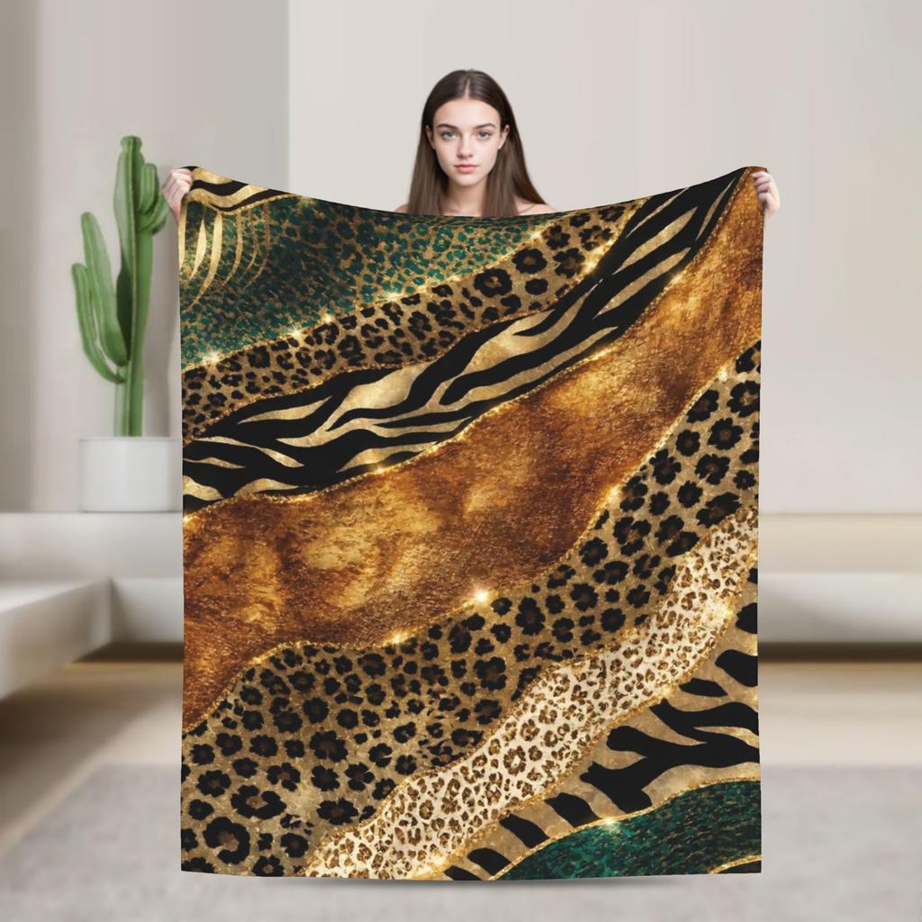 Leopard Patchwork Spliced Fuzzy Blankets Awesome Throw Blankets for Bed Sofa Couch cm Quilt