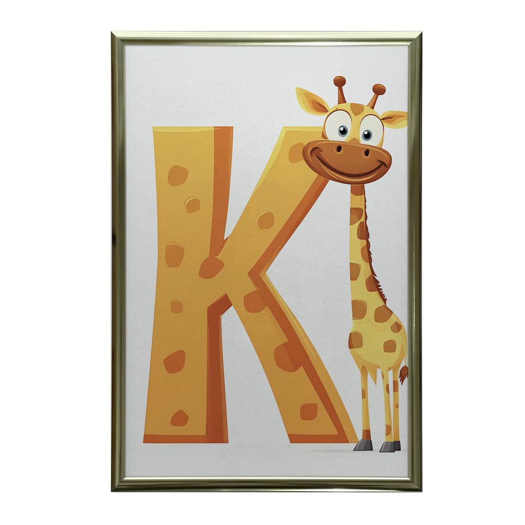 Żyrafa Z Literką K - Radosny Plakat Dla Dzieci Żyrafa Z Literką K - Radosny Plakat Dla Dzieci, 70X100 Cm, Rama Drewniana Ciemny Brąz, Papier Matowy 23