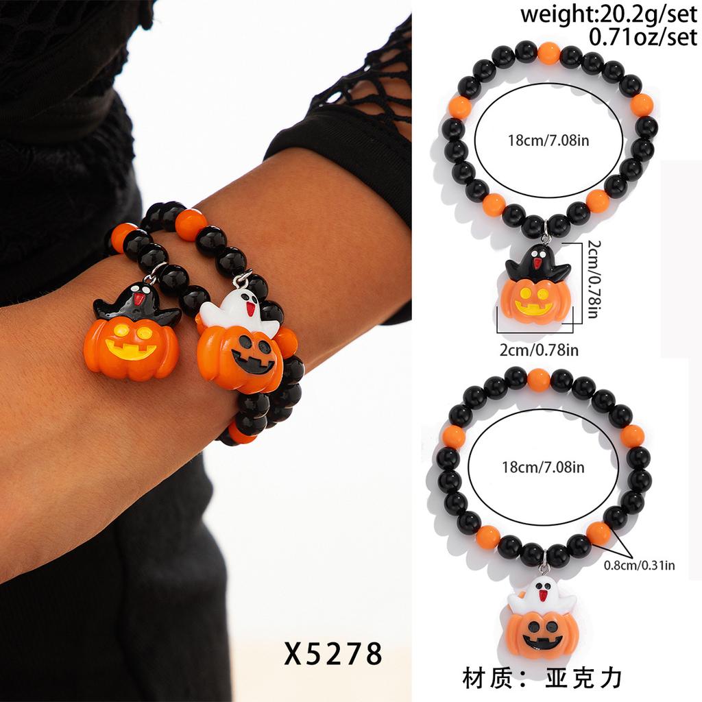 Halloween New Skull Pumpkin Bracelet Set, Witch Spider Mixed Color Beaded Kunjuan Hand