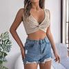 HNXC Spring Summer Solid-color Knotted Crop Top for Vacation Women's Wear