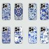 Сине-белый фарфоровый чехол Жесткий чехол для телефона для IPhone 16 15 14 13 12 11 Pro Max Plus16E X XR XS Max ударопрочный Полное покрытие