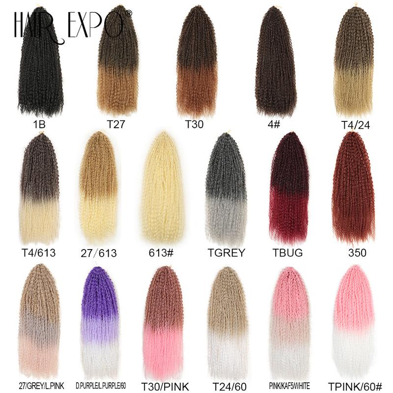20"28"Afro Yaki Kinky Curly Crochet Braids Hair Synthetic Crochet Hair Extensions Soft Ombre Pink Purple Marley Hair For Braids