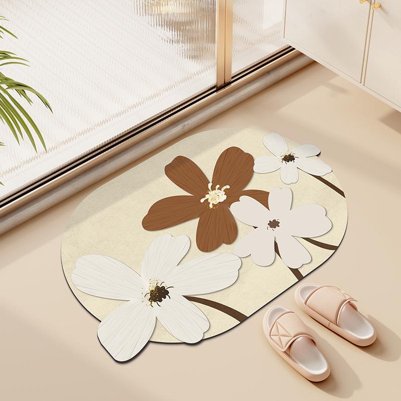 Nordic Simple Flowers Абсорбирующий Быстросохнущий Коврик для ванной комнаты Туалет Специальная форма Негрязный Износостойкий Ковер из диатомита