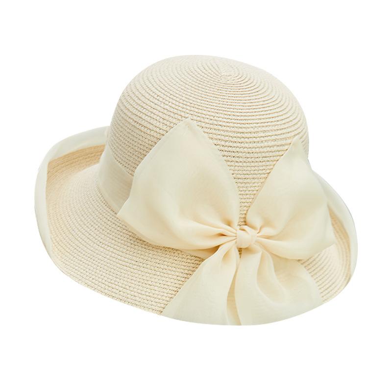 Spring and summer new women's straw hat big bow decorative sunscreen visor basin hat showing face small seaside vacation photo hat
