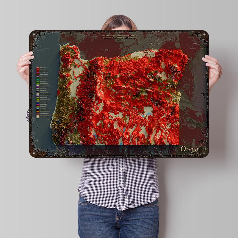 Oregon Geological Map Printed Poster Customized Retro Wall Art Vintage Metal Tin Signs for Home Decoration Room Desk Decor House