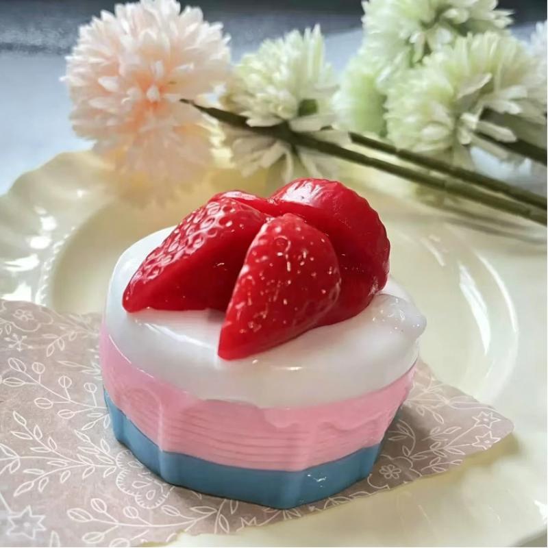 Soft Food Shaped Squeeze Toy Cute Strawberry Mousse Cake Design Stress Relief  Toy for Desk Decor Relaxation Use