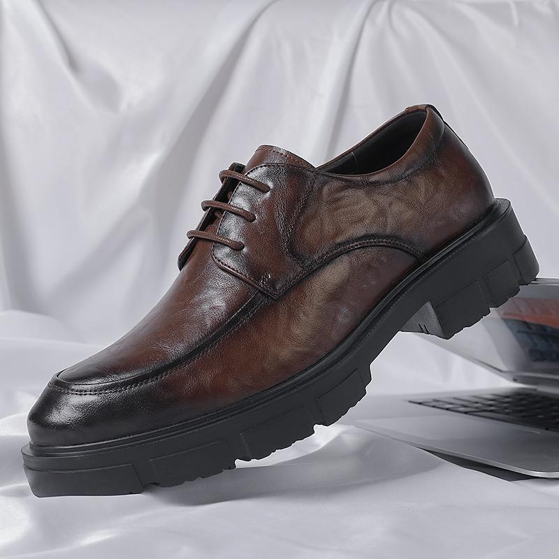 Мужские повседневные кожаные туфли на толстой подошве в британском стиле со средним каблуком Мужские оксфордские туфли Кожаные туфли Туфли на шнуровке Черные туфли