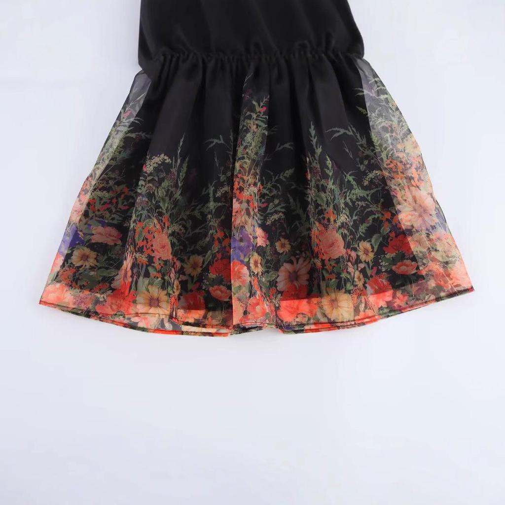 2025 Spring Women's Fashion Puff Sleeve Dress with 3D Floral Decoration