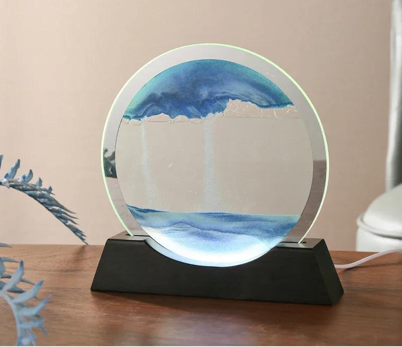 Песочный пейзаж Движущаяся песочная картина Настольная лампа 3D Песочные часы Текучий песок Песочная живопись Офисный стол Домашний декор Подарки