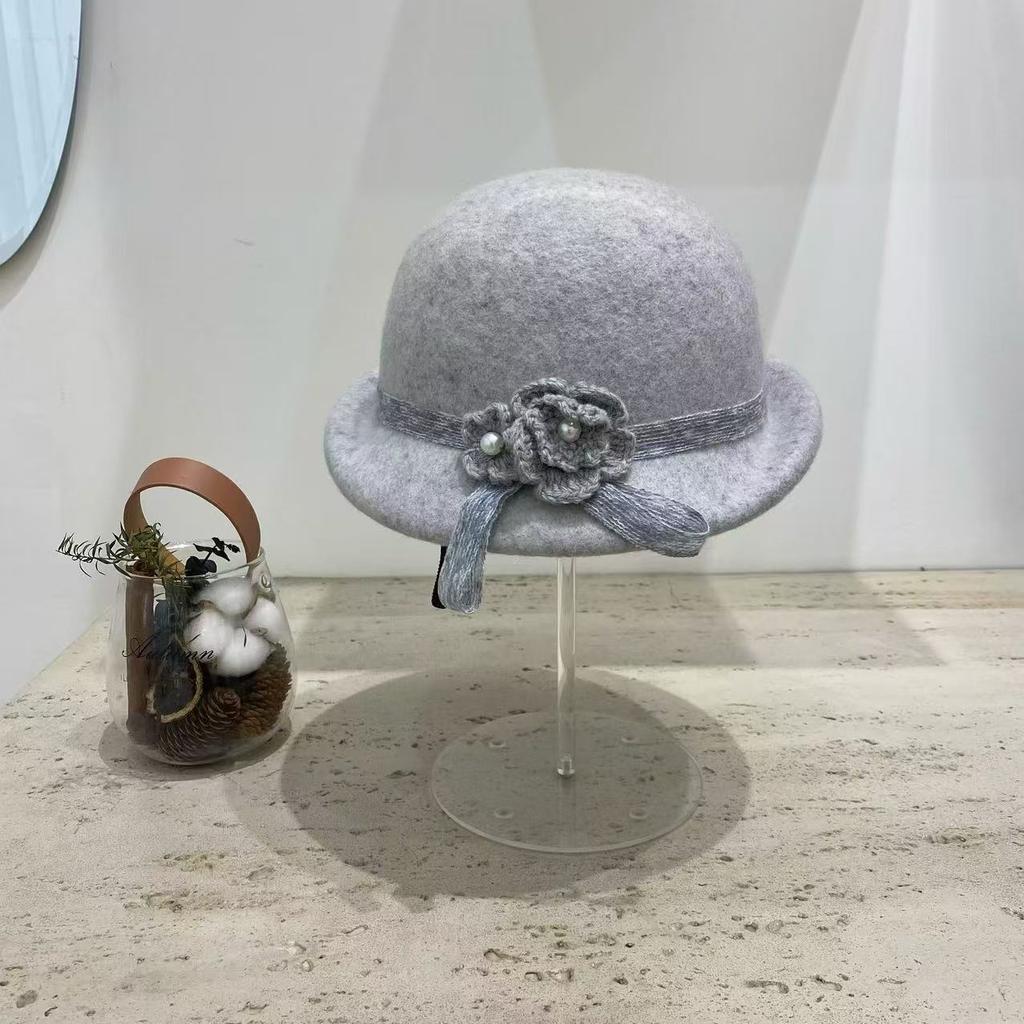 Flower Bow~ Gentle Color Scheme Woolen Bucket Hat Elegant Curling Top Hat Women Autumn And Winter Warmth