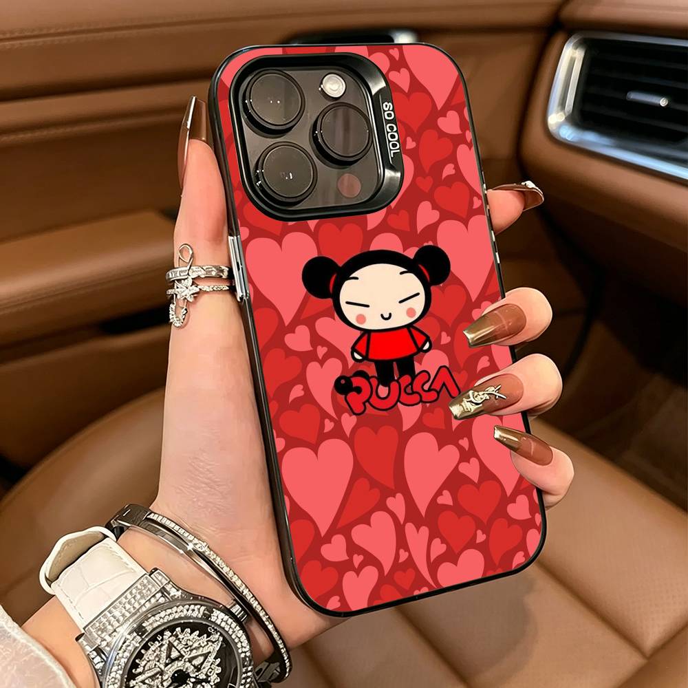 Cute Cartoon Pucca Garu For iPhone 17 16 15 14 13 12 11 Pro Max XS 17 Air Silicone Colored Silver Bumper Cover