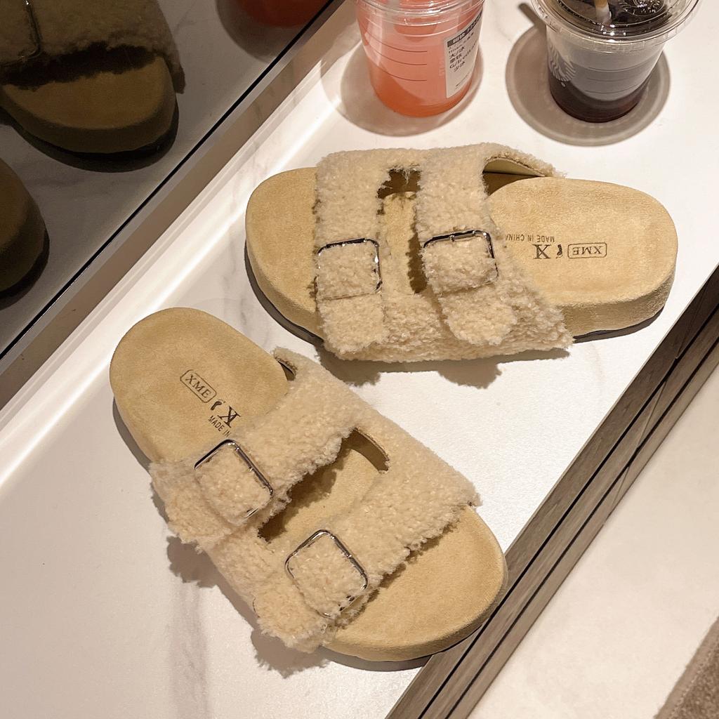 Thick-soled Foreign-style Fluffy Drag Women 2025 New Autumn French Outer Wear Temperament High-end Slippers Fashion Versatile Shoes