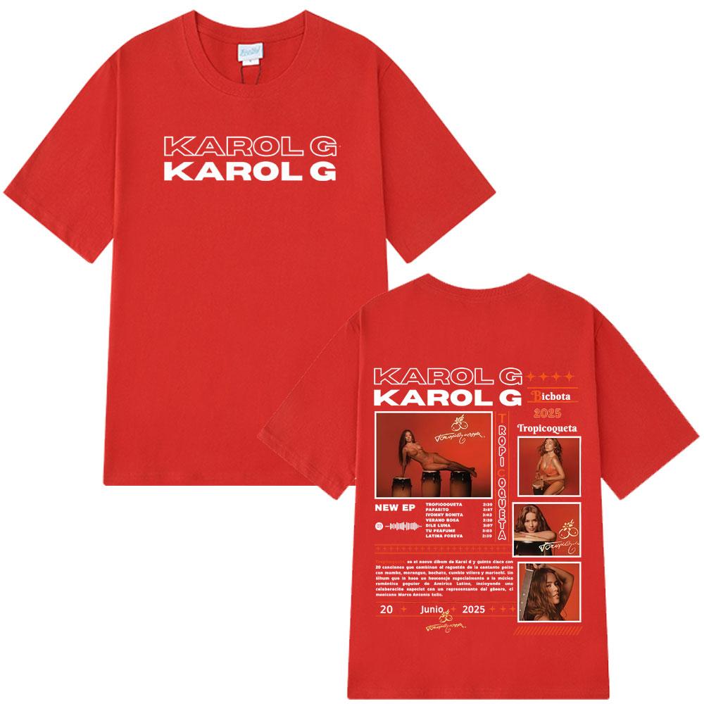 2025 Summer Singer Karol G Tropicoqueta Album Tshirt Unisexs Women Clothing Breathable 100 Pure Cotton Printed Leisure Tshirt