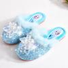 Хрустальные меховые тапочки Принцессы Эльзы для детей - Теплая хлопковая обувь для дома