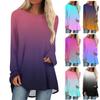 Women's Fashion Casual T-shirt Gradient Long Sleeve Round Neck Medium Long Top