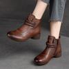 Retro Solid Color Short Boots Genuine Leather Round Toe Side Zipper Low Heel Casual Women's Shoes