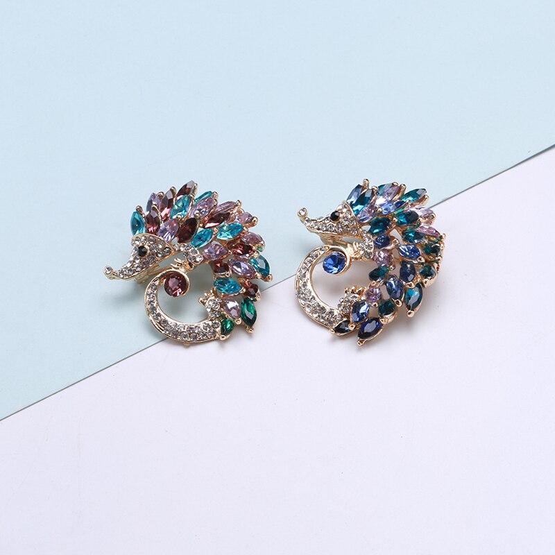 Blucome Color Crystal Hedgehog Shape Brooches for Women Suit Shirt Collar Clip Fashion Harajuku Brooch Pins Bijoux Gift