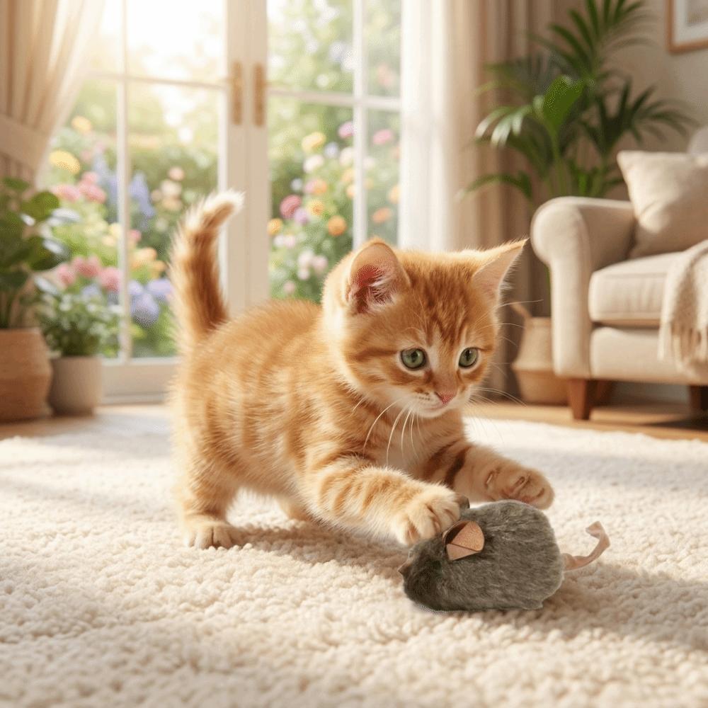 2PCS Funny Simulation Mouse Toy Automatic Squeaky Plush Kitten Toy Cat Teaser Wand Indoor Play