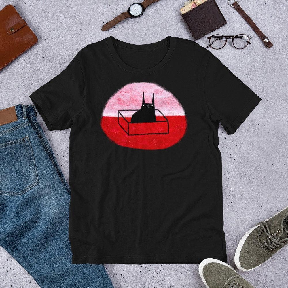 STRAIGHT CUT T-SHIRT Black Cat Folk Art Print Birthday Housewarming Gifts Goth Emo Funny Shirts Quirky Whimsical Gift Cat Art Weird Gothic