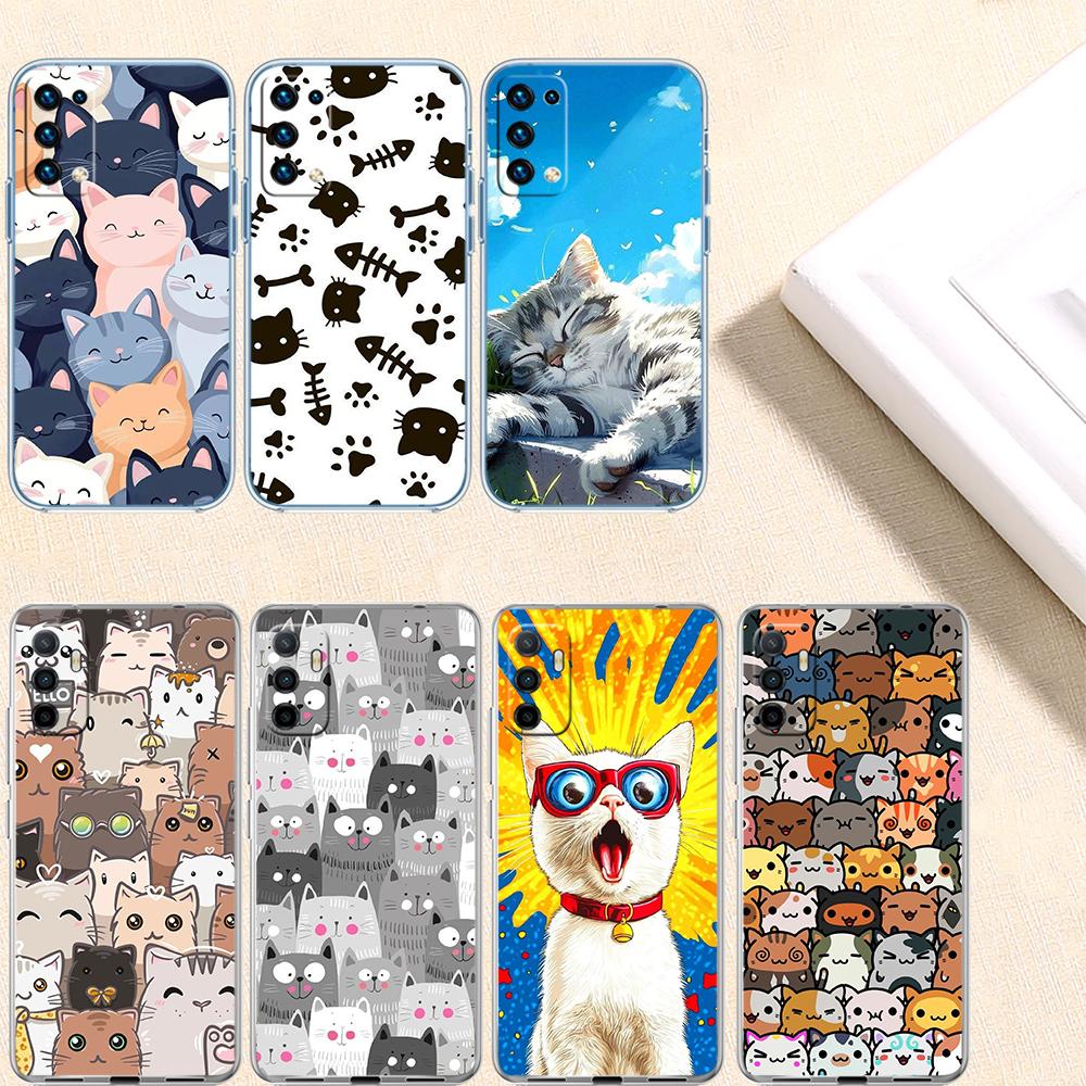UP20 Cat Kitten Meow Transparent Phone Case for Samsung Galaxy A04 A04S A14 A23 A34 A54 M23 M33 M52 M53