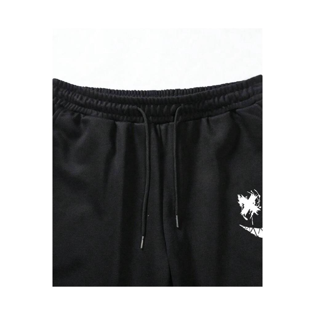 Черный мужской базовый эластичный спортивный костюм с капюшоном и принтом зверя, черный мужской комплект из хлопка с принтом