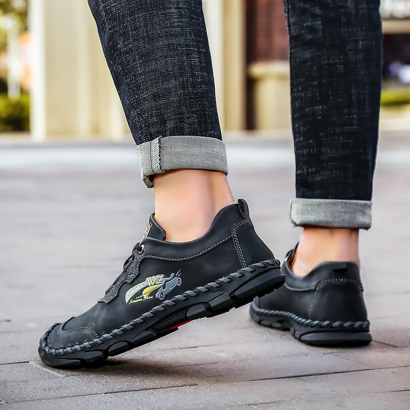 Handmade Men Casual Leather Shoes Quality Split Leather Shoes Men Loafers Outdoor Moccasins Man Flats Shoes