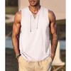 Cotton Linen Men's SleevelessT-shirt Vintage Lace Up V-neck Breathable Lightweight Vest Basic Style Male Casual Tank Tops