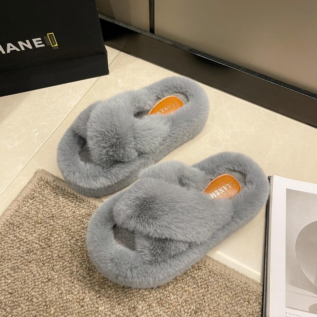 Winter Women Home Indoor Casual Fuzzy Slippers Female Flip Flops Fluffy Shoes Cross Slides Ladies Soft Plush Slippers Size 35-41
