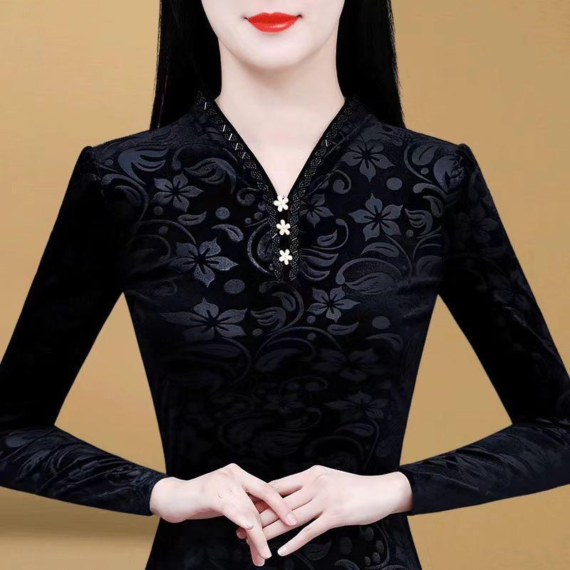 Нижняя рубашка женская новая зимняя черная тонкая рубашка темперамент длинный рукав теплая внутри с большим размером футболки верх