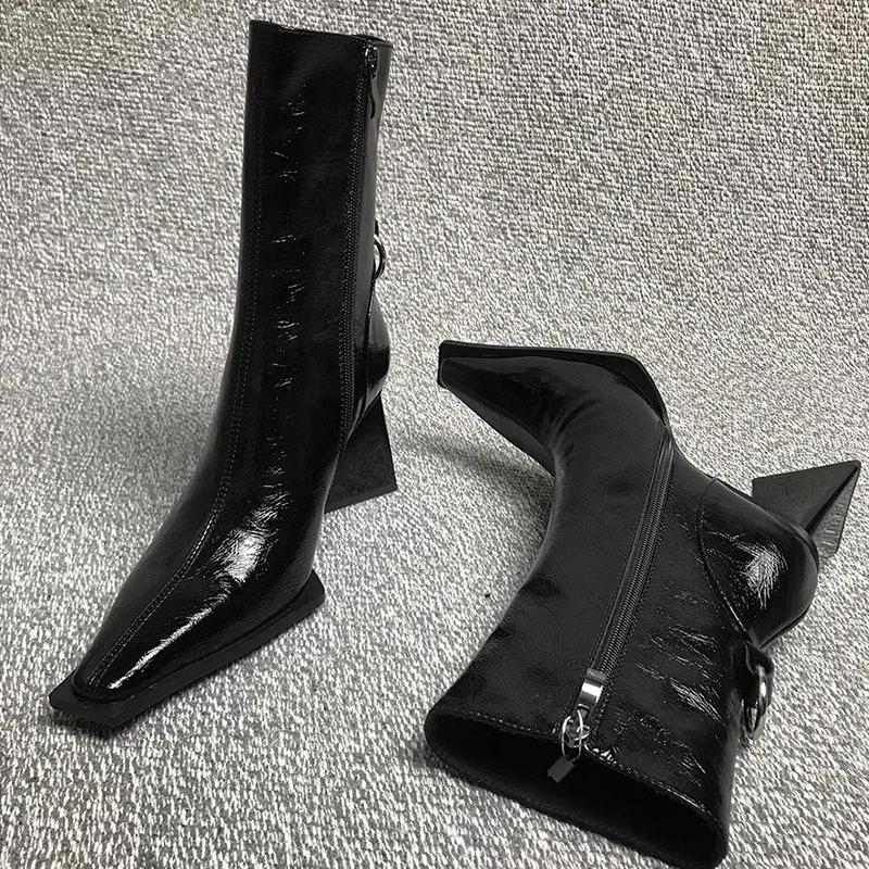 Ботинки Челси Туфли на высоком каблуке Женские готические дизайнерские туфли на толстой подошве Зимние туфли на молнии Новые модные туфли-лодочки Ботинки Mujer Zapatos Botas