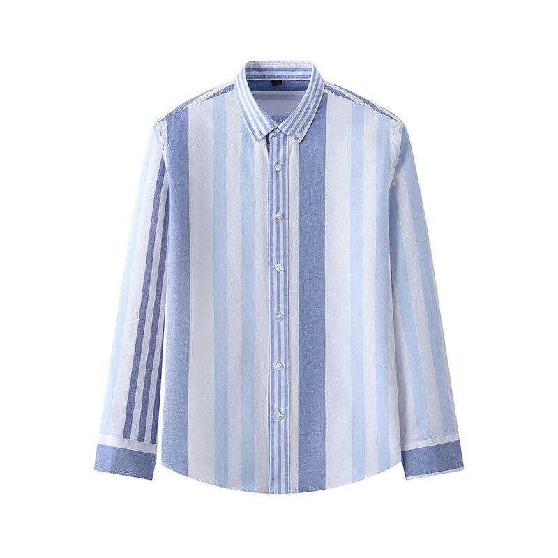 100% хлопок рубашки мужские Oxford Spun модные полосатые повседневные рубашки с длинными рукавами