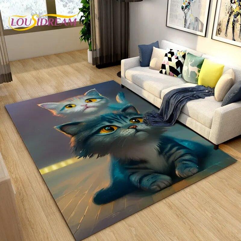 3D мультяшный ковер с милым котом, ковер для дома, гостиной, детской спальни, дивана, коврик для двери, декор, кухонный нескользящий коврик