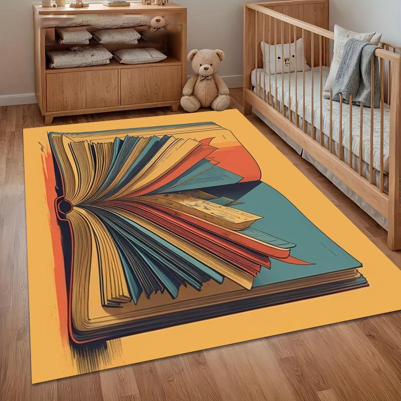 Area Rug Carpet Non Slip Retro Bookshelf Coffee Cup Floor Mat for Nursery Bedroom Living Room Kids Room Home Decor Dorm Gift