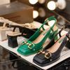 Модные женские босоножки на среднем каблуке 5,5 см, летние, 2024 г., на плоской подошве, во французском стиле, туфли Мэри Джейн на толстом каблуке, черные, зеленые, Talon Femme