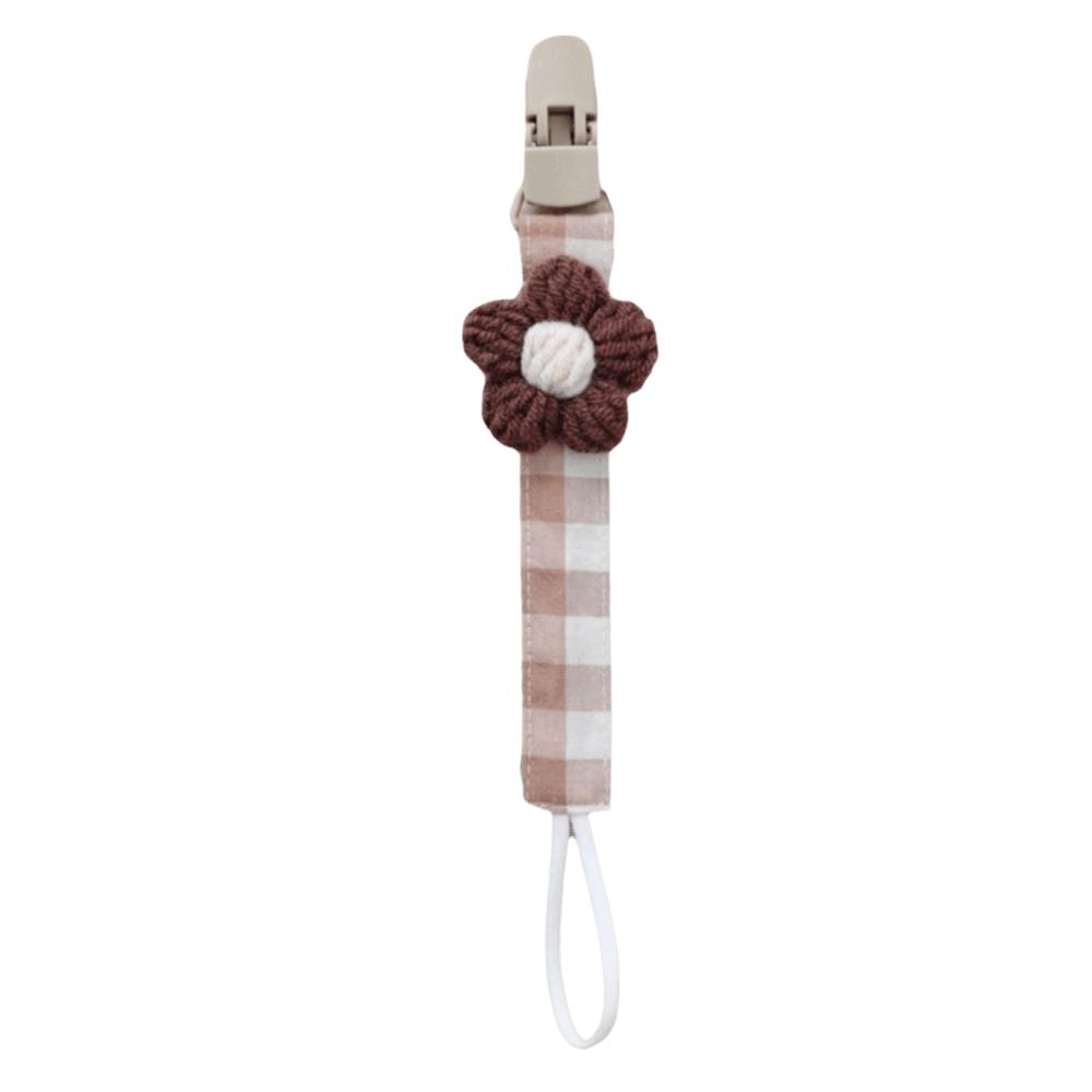 Plastic Flower Dummy Nipple Holder Plaid Embroidery Pacifier Clips Retro Baby Pacifier Chain Girls