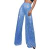 Women's Fashion Solid Color High Waist Sequin Side Zipper Draped Wide Leg Pants