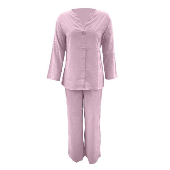 2 Pcs/Set Women Plus Size Shirt Trousers Set Solid Color Long Sleeves V Neck Blouse High Waist Loose Wide Leg Pants Set Casual Commute Outfit