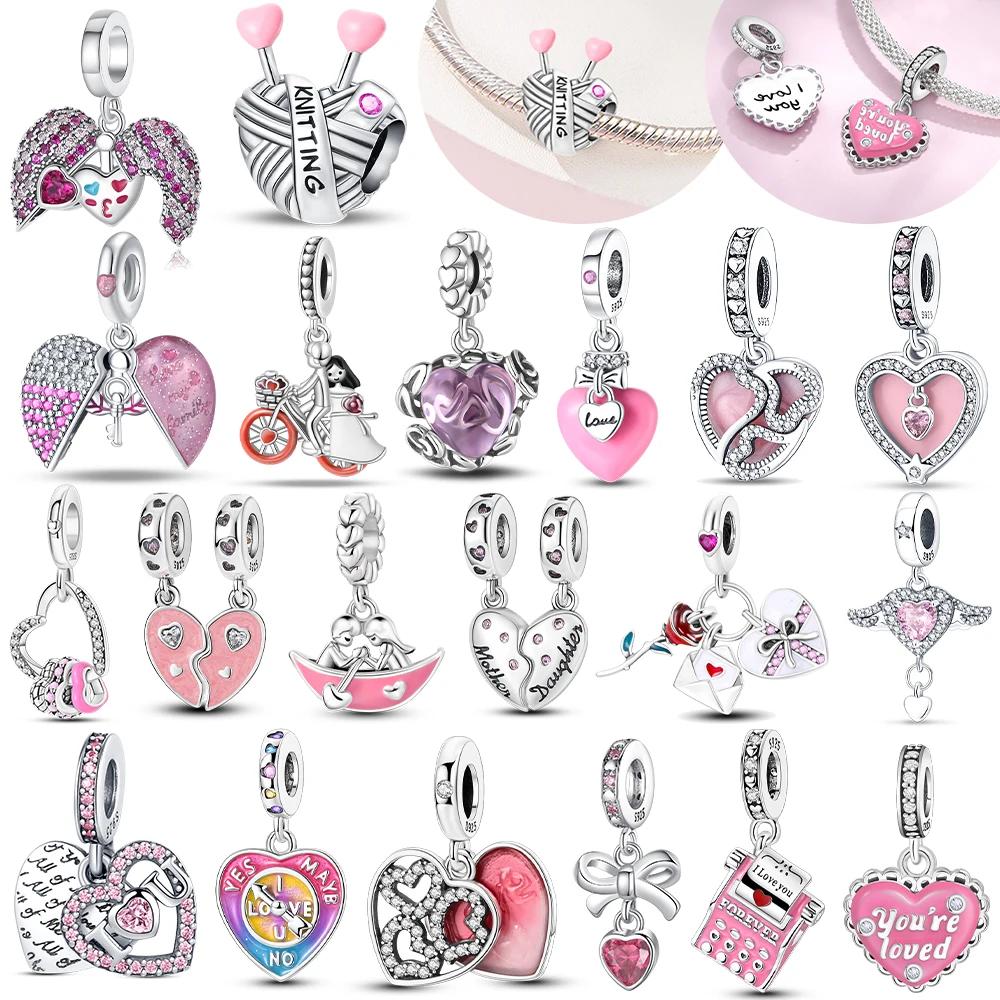 Розовый циркон Свитер с открытой передней частью для влюбленной пары Медные шармы Бусины Оригинальная посадка Браслет Женская нежность Сделай сам Подарок для девушки