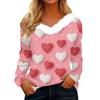 Женская футболка с длинным рукавом с принтом на День святого Валентина, V-образным вырезом, повседневная, свободного кроя