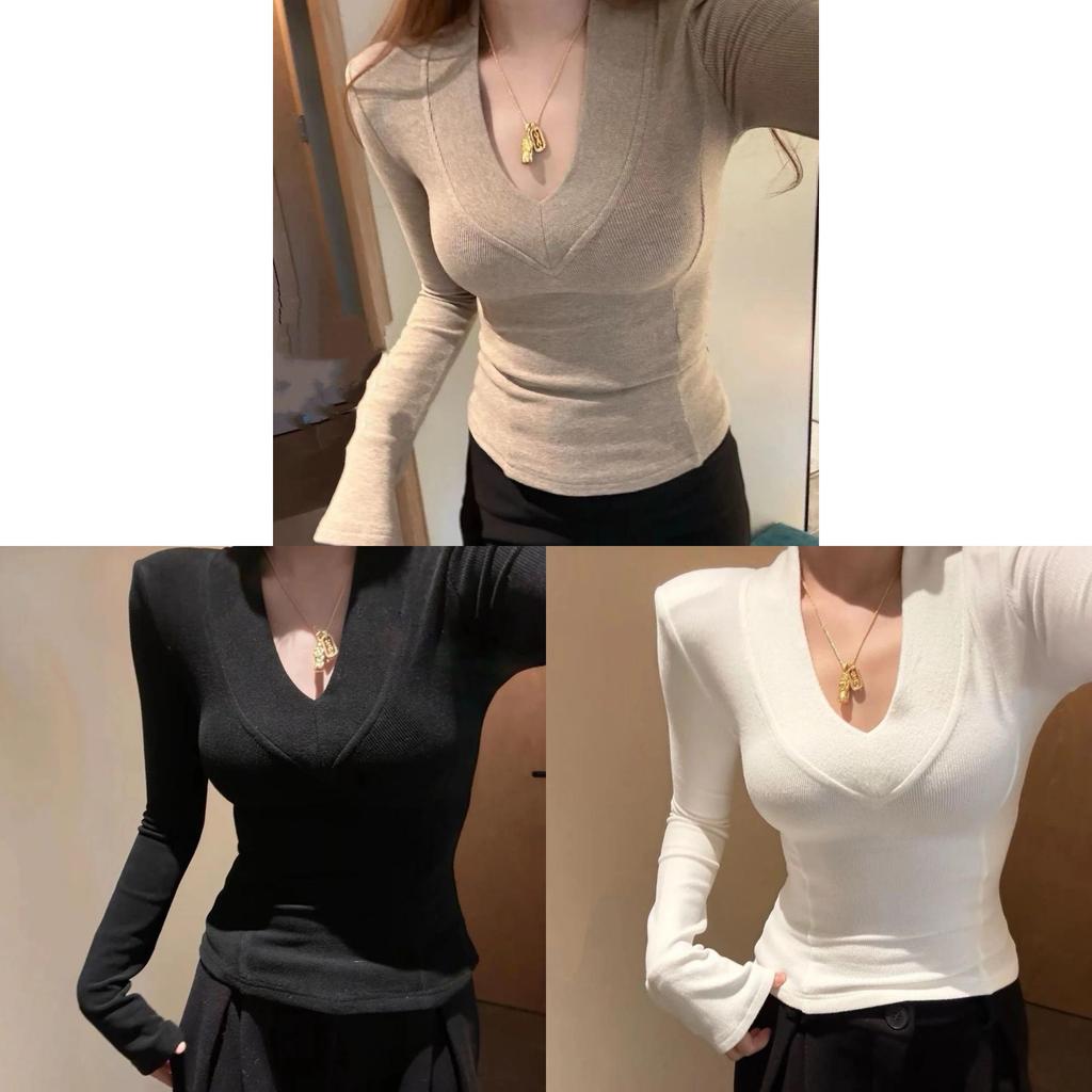 Polyester Long Sleeve V Neck T Shirt For Office Wear And Casual Fashion